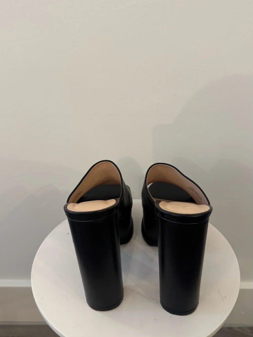 Black Leather Platform Mule Heels - Women